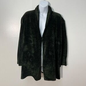 Lianne Barnes Dark Forest  Green Embroidered Shawl Collar Sweater ‎ Size Medium